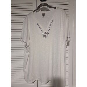 Como Vintage Split Neck Blouse Short Sleeve Embroidered Design Womens Size 2X